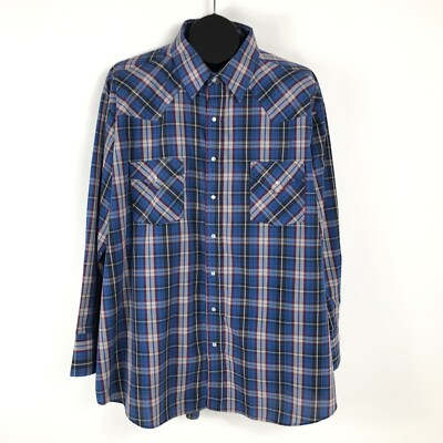 Ely Plains Big Man Plaid Pearl Snap Western Shirt Men's 2X Long Sleeve Casual