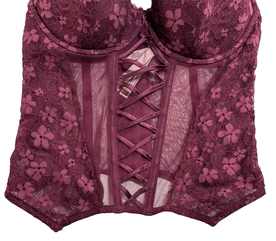 Corsé de encaje Victorias Secret Top Flor Correa ajustable Bustier Lencería XL Foto 2 de 4