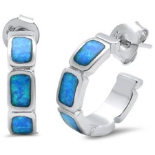 Solid Blue Opal Huggie Hoop .925 Sterling Silver Earring