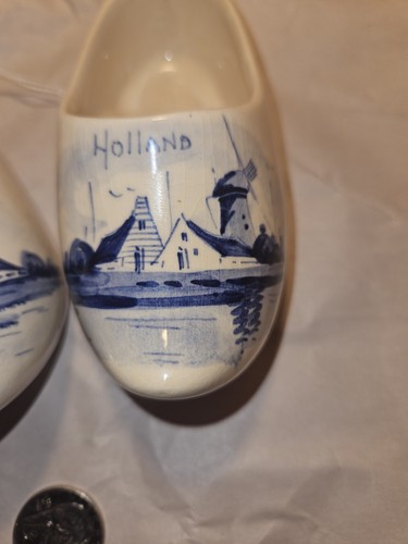 Royal Delft  Pair Of Ceramic Shoes Clogs Blue Floral Decor - Picture 3 of 8