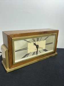 1940s Seth Thomas Baxter-2E Mantel Clock Art Deco Desk Wood Brass  Tested Works