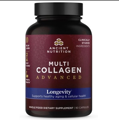 Ancient Nutrition Multi Collagen Advanced - Longevity - 90 Caps- NEW - Exp 10/27