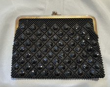 Vintage Golden Name Black Beaded Handbag Made in Hong Kong