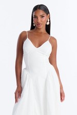 Fashion Nova Whitney Pleated Poplin Midi Dress White Size Large