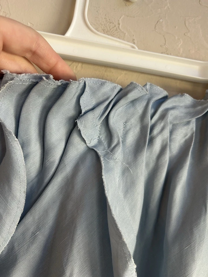 COS Asymmetrical Ruffle Midi Skirt 6 Quiet Luxury Minimalist Blue Linen Layered - Image 3 of 4