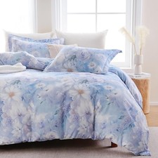Floral 100 Cotton Duvet Cover King Size,Reversible Blue White Daisy Comforter