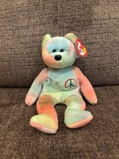 Ty Beanie Baby Peace Bear 1996 Multicolor Tye Dye ERRORS