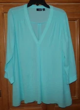 A.N.A. A NEW APPROACH WOMENS SIZE L BLUE V-NECK 3/4 SLEEVE CHIFFON TUNIC TOP