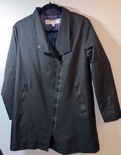 Trina Turk Black Asymmetrical Zip Jacket Coat with Colorful Floral Lining Size 4