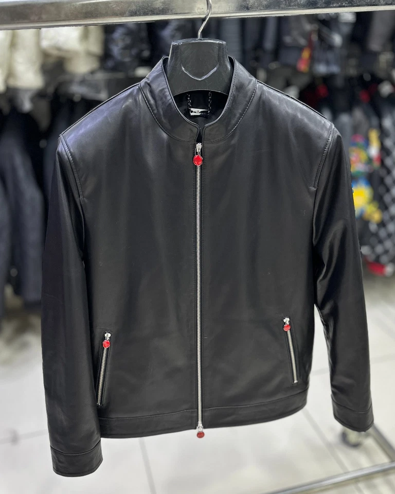 Kiton Genuine Leather Soft Lambskin Black Men's Moto Jacket - Image 3 of 4