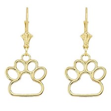 Dainty Dog Paw Print LeverBack Earring Available in Yellow/Rose/White Gold 