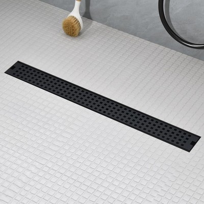 32 Inch Linear Shower Drain - Matte Black 304 Stainless Steel Rectangular Flo...