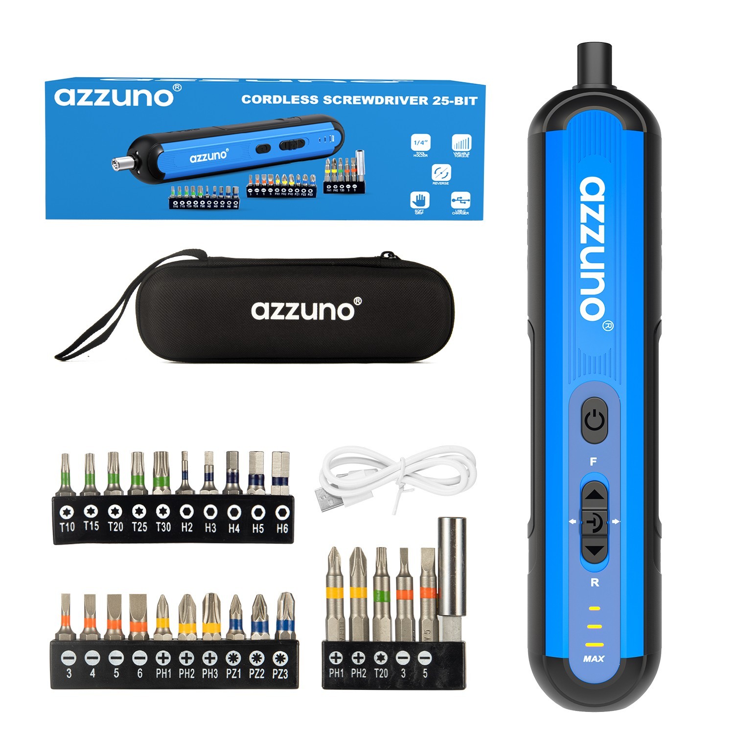 Cordless Electric Screwdriver Set 4V USB Rechargeable w/25 B