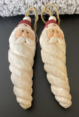 Wood Style Spiral Shaped Santa Claus Holiday Christmas Ornaments Set Of 2 Hearts