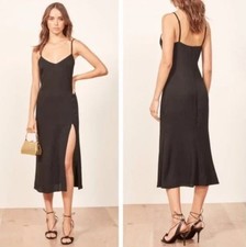 Reformation Crimini Black Midi Slit Slip Dress 0 XS