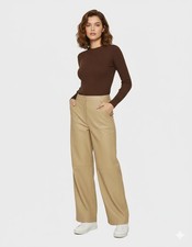 Genuine Lambskin Beige Leather Women's Pant Office Wear Handmade Fashionable Fit