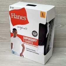 3 Pack Hanes Originals SuperSoft T-Shirt Men L Tagless Crewneck Black Gray White
