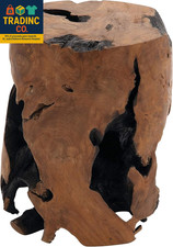 Tavolo accento ceppo bordo vivo fatto a mano in legno di teak con dettagli carbonizzati, 14" x 14