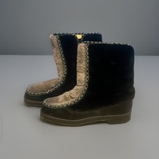 Vintage SNOWLAND Women  s Faux Fur Lined Zip Up Snow Boots Black Gray Size 7
