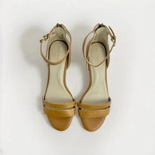 Cole Haan Wedge Sandal Zip Back Ankle Strap Tan Leather Size 7