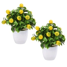 2Pcs 9.45Inch Artificial Lemon Tree Decor,Fake Lemon Plants Artificial Lemon ...