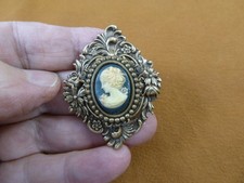 (CT3-22) Delicado TINY LADY Lazo en Pelo Azul + Blanco CAMEO Broche Prendedor Colgante