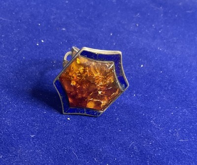 Jay King DTR Sterling Amber Lapis Inlay Deco Style Cocktail Ring Sz 10 T01