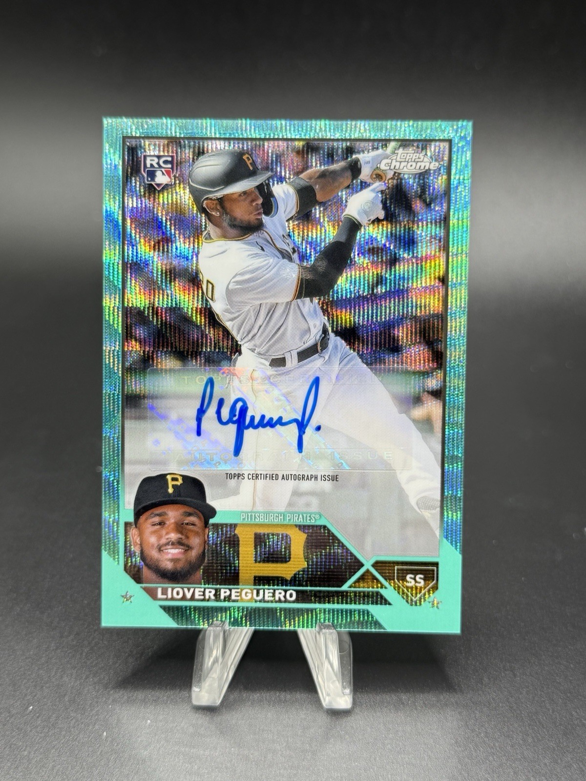 2023 Topps Chrome Liover Peguero RA-LP rookie Auto Aqua Wave /199 Pirates RC