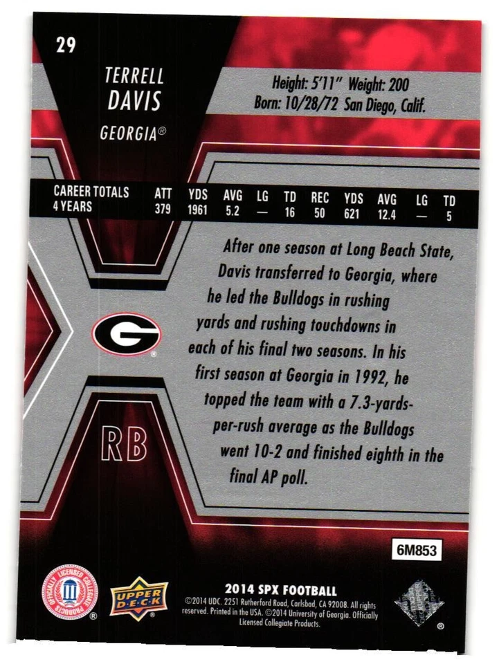 2014 Terrell Davis Upper Deck SPX Denver Broncos - Image 2 of 2