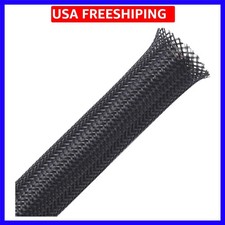 25ft - 1.5 inch PET Expandable Braided Sleeving   Black   Braided Cable Sleeve