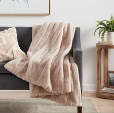 Textured Faux Fur Reversible Throw Blanket - ...