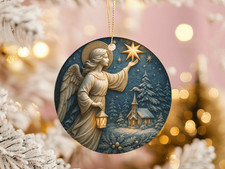 Ceramic Angel Ornament with Lantern and Star Spiritual Christmas Church Gift