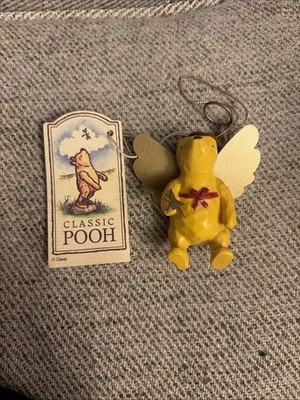 Classic Pooh Christmas Ornament Angel Golden Wings Vintage Disney Tags