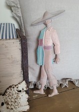 Vintage Man W Sombrero Southwest, Mexico, Pink, Green Decor. Cute 