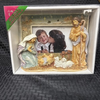 Ceramic Nativity Scene 4x6 Picture Frame Holiday Greetings Brand