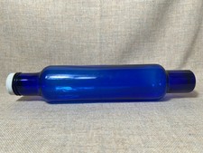 VTG Cobalt Blue Glass Hollow Kitchen Rolling Pin with Metal Cap 13.5 Inch long