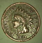 1881 - P Indian Head Penny; Good condition