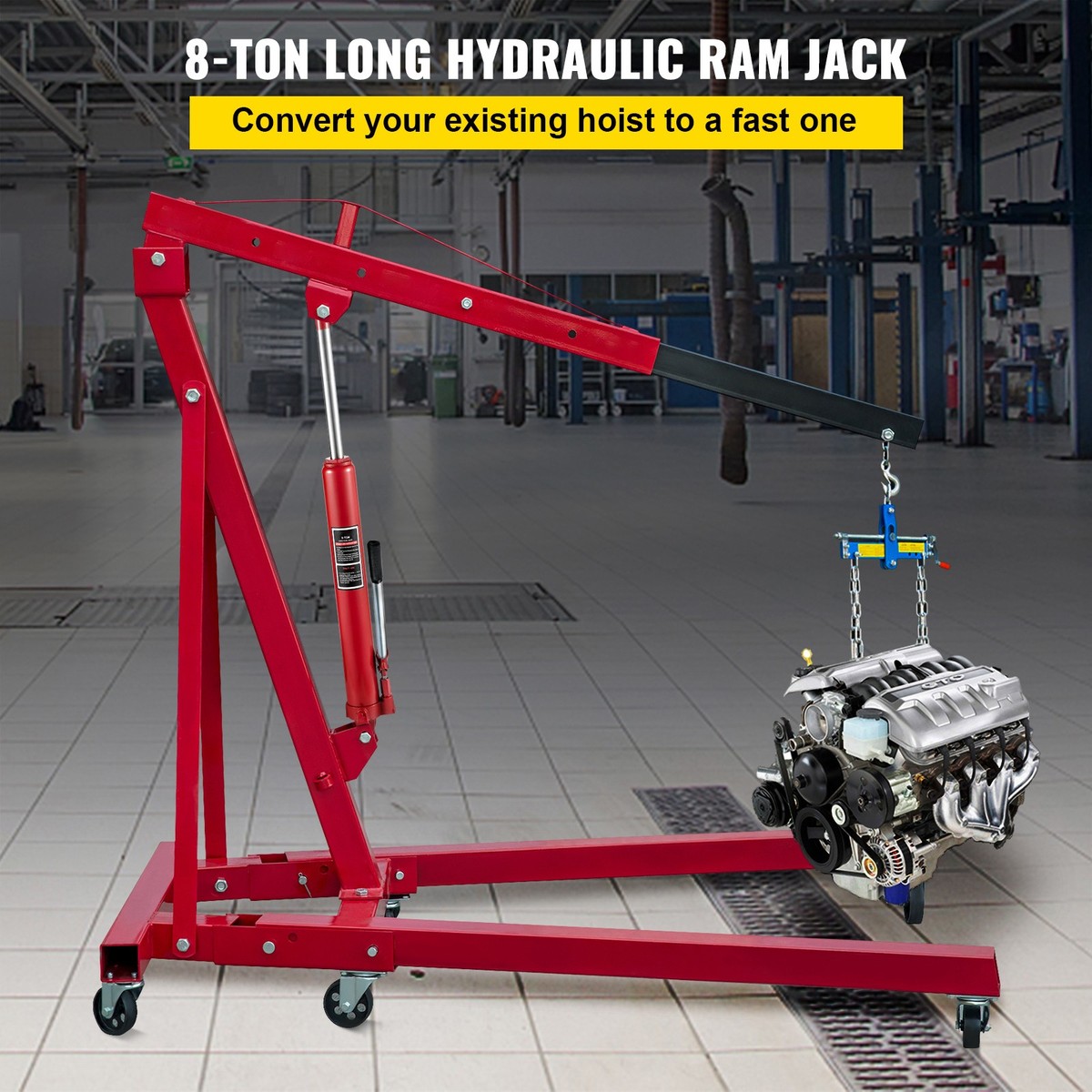Uimoso 8 Ton Hydraulic Long Ram Jack Cherry Picker Manual Engine