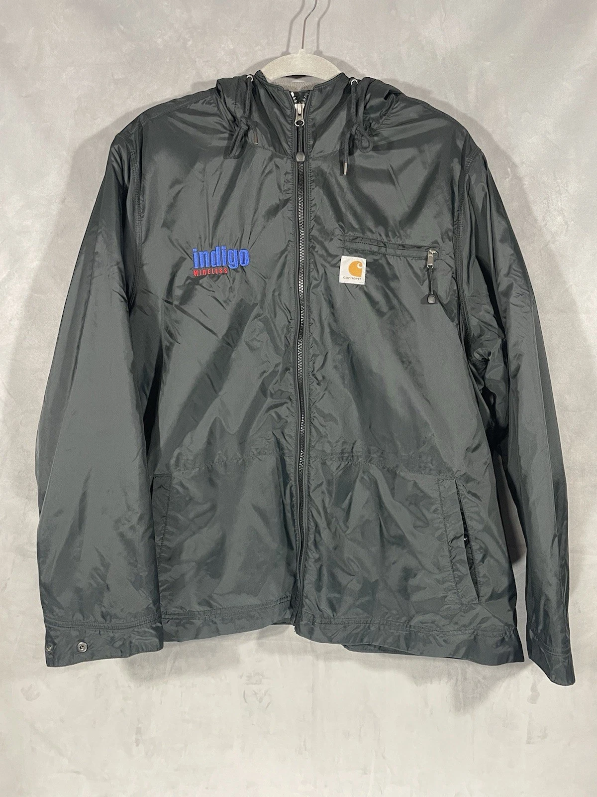 Carhartt Youth Kids XL Adult Small Fleece Lined Rain Jacket Full Zip Hooded Logo