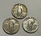 1917 TY 1 FINE DETAIL, 1926 XF DETAIL  AND 1928 D VF DETAIL STANDING LIBERTY 25C