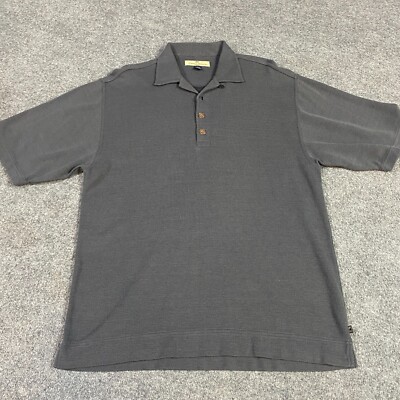 Tommy Bahama Mens Polo Shirt L Gray Solid Silk Blend