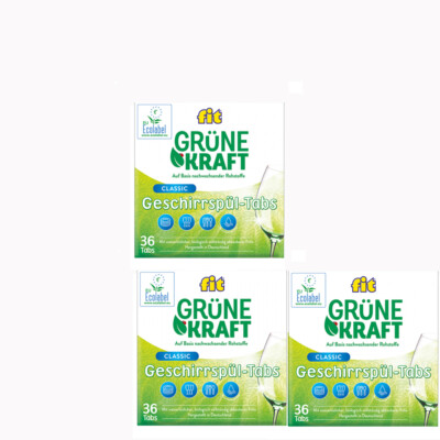 3x648g fit Grüne Kraft Classic Geschirr-Reiniger- Tabs | 108 Tabs