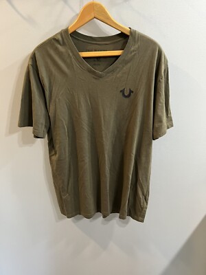 True Religion Men's V-neck T-shirt Army Green Size L
