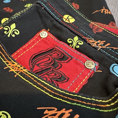Vintage Ruff Ryders Denim Jeans RR Embroidered Logo Baggy Mens 40-42 Rare