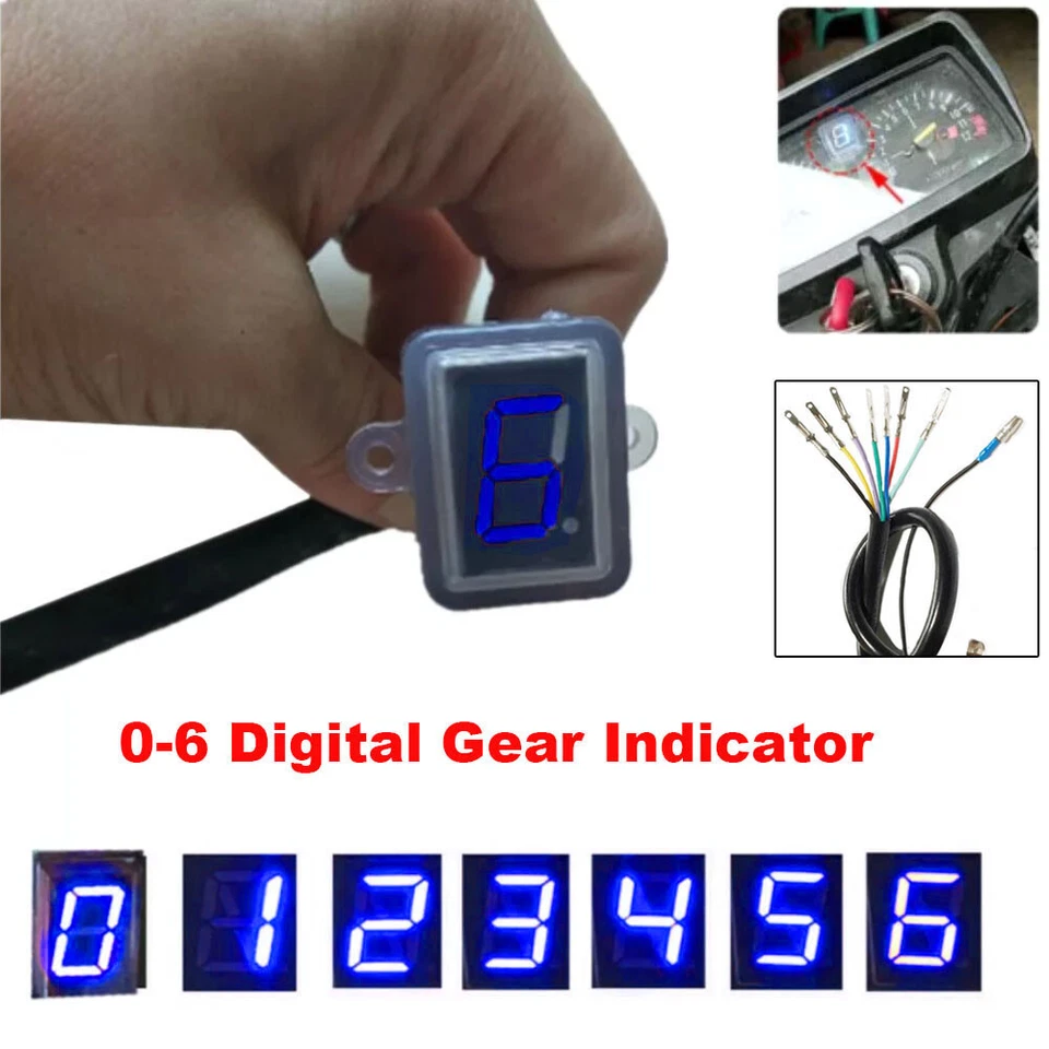 Blue LED 0-6 Digital Gear Indicator Display Shift Lever Sensor Motorcycle Parts - Image 2 of 4