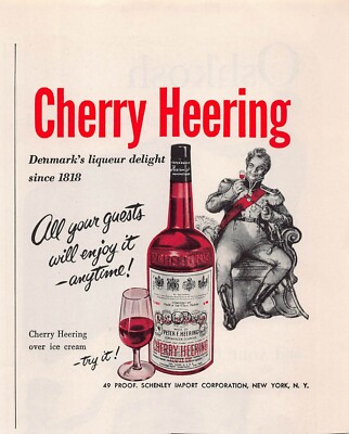 Cherry Heering Liqueur Drink Danish MCM Decor Retro Pop Art Vtg Print Ad 1955