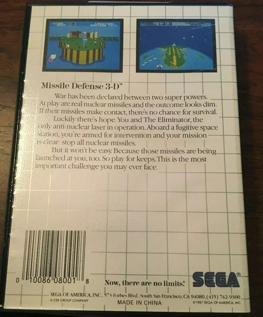 Missile Defense 3-D (Sega Master, 1987) for sale online