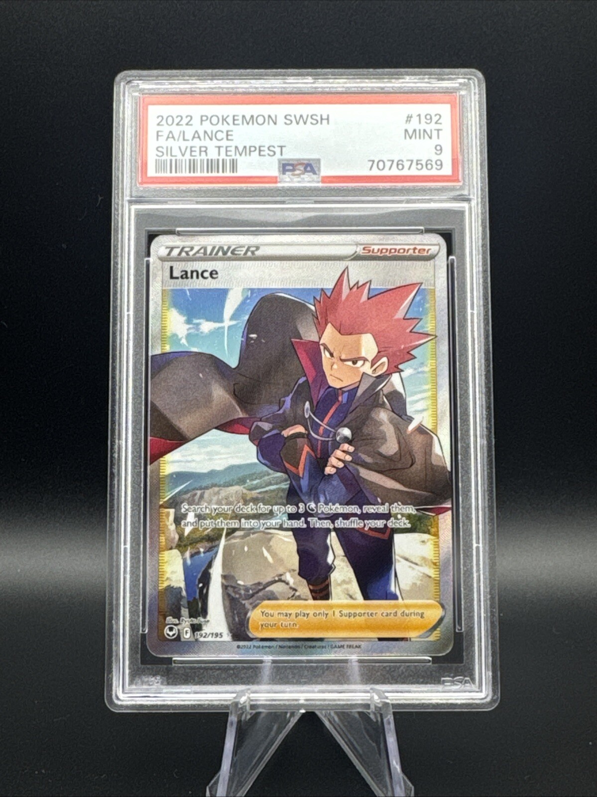 2022 Pokemon Silver Tempest Full Art Trainer Lance 192/195 - PSA 9