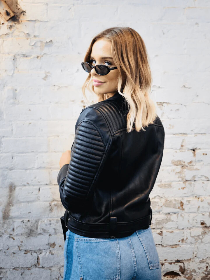 Women Leather Jacket Genuine Lamb Skin Black Slim fit Biker