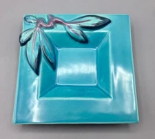 Brayton Laguna California F-2 Turquoise Blue Ashtray Trinket Embossed Leaf Cute
